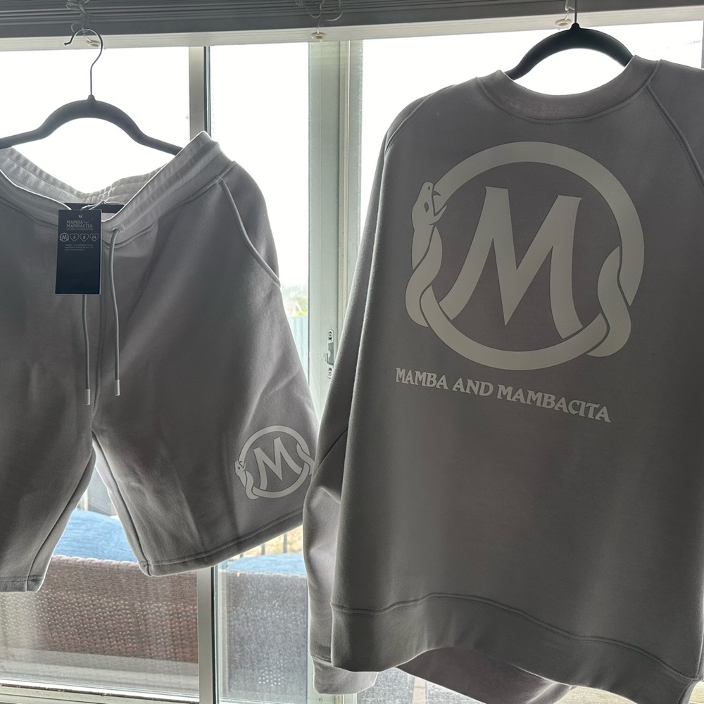 Stone grey sweatshirt and shorts set in Large Tall.